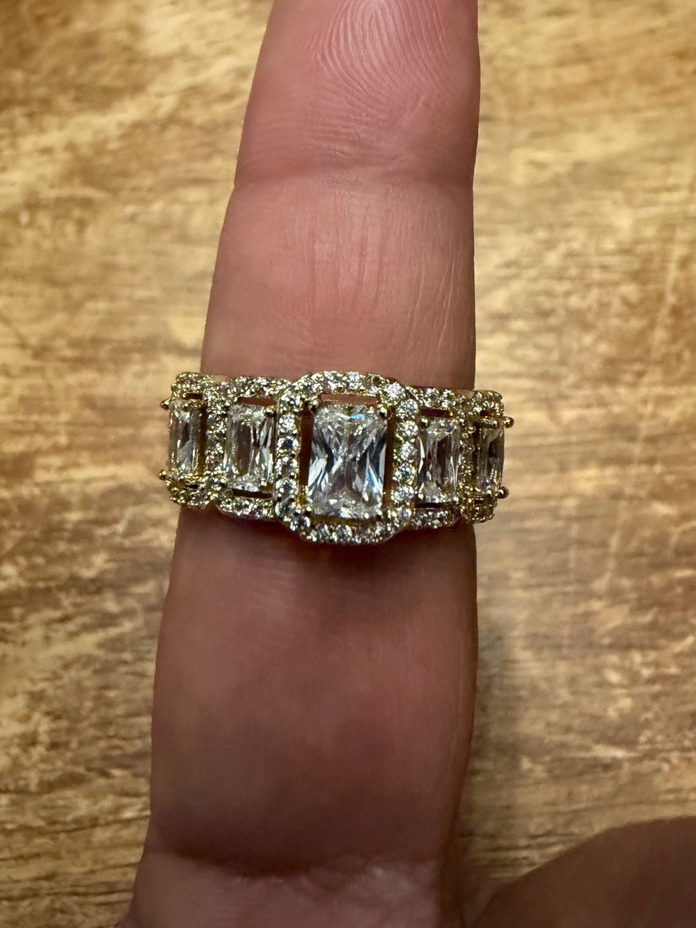 Gold-Plated Emerald-Cut Cubic Zirconia Halo Band - Gold